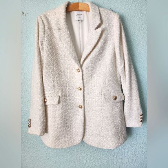 Maison D'amelie Chic Oatmeal Cream Blazer with Gold Accents - Picture 1 of 11